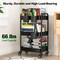 3 Tier Rolling Cart - Metal Utility Cart with 3 Hanging Cups & 4 Hooks, 66LBS Capacity, Mesh Rolling Storage Cart Organizer, Easy Assembly, Rolling Carts with Wheels for Kitchen Office